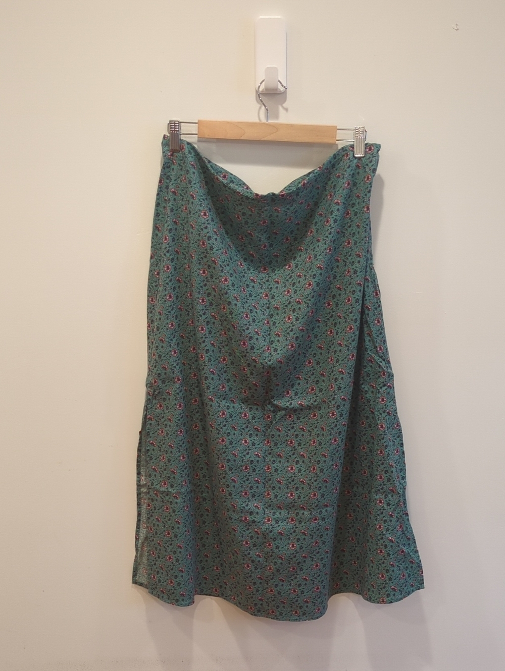 Boho Cottage Girly Flirty Romantic Marine Layer Teal Pink Floral Midi Skirt (14)